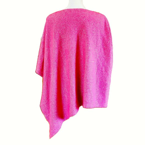 Talbots Pink Sequin Poncho Sweater Asymmetrical Hem Women's Size M/L Barbiecore - Picture 4 of 8